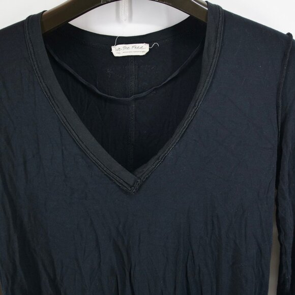 We The Free Black Long Sleeve V-Neck Shirt Womens Size Small Viscose - Picture 2 of 7
